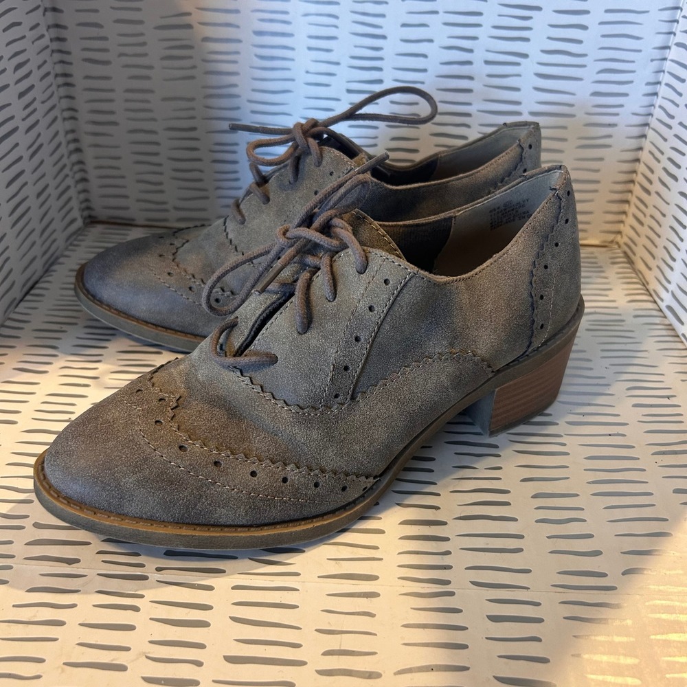 Maurices Grey Brown Heeled Wingtip‎ Oxford Brogues Shoes Womens Size 8.5 M